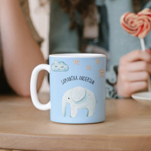 Modern Beauty Pastel Blue Elephant & Stars Kid Coffee Mug