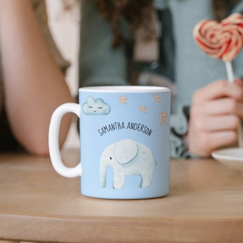 Modern Beauty Pastel Blue Elephant  Stars Kid Coffee Mug