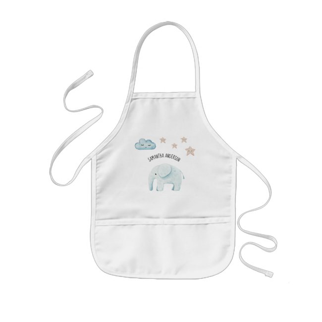 Modern Beauty Pastel Blue Elephant & Stars Kid Kids' Apron