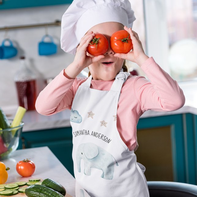 Modern Beauty Pastel Blue Elephant & Stars Kid Kids' Apron (Creator Uploaded)