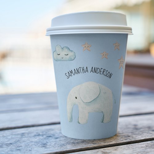 Modern Beauty Pastel Blue Elephant  Stars Kid Paper Cups