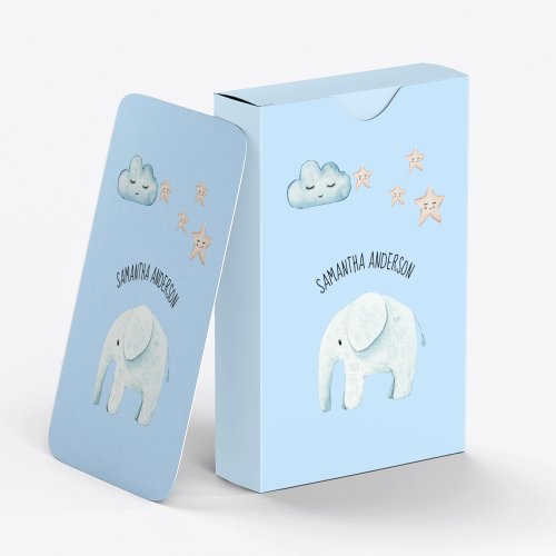 Modern Beauty Pastel Blue Elephant  Stars Kid Poker Cards