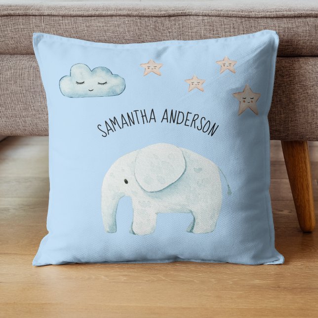 Modern Beauty Pastel Blue Elephant & Stars Kid Throw Pillow (Creator Uploaded)