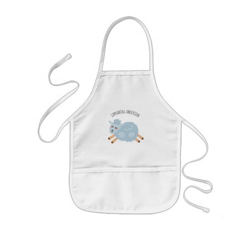 Modern Beauty Pastel Blue Sheep And Kid Name Kids Apron