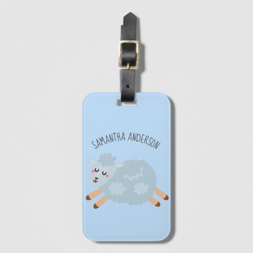 Modern Beauty Pastel Blue Sheep And Kid Name Luggage Tag