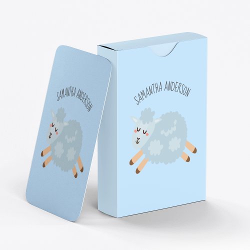 Modern Beauty Pastel Blue Sheep And Kid Name Poker Cards