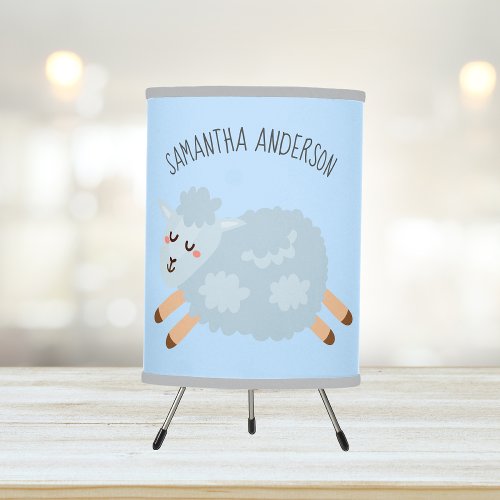 Modern Beauty Pastel Blue Sheep And Kid Name Tripod Lamp