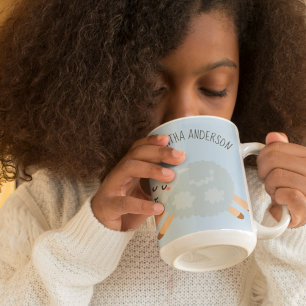 Modern Beauty Pastel Blue Sheep And Kid Name Two-Tone Coffee Mug