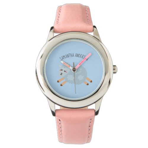 Modern Beauty Pastel Blue Sheep And Kid Name Watch