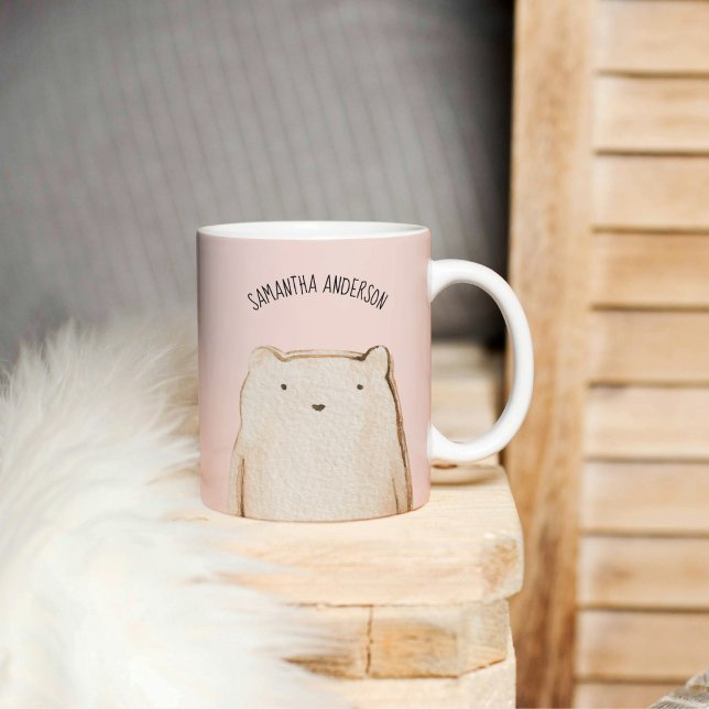 Modern Beauty Pastel Pink Bear With Name Coffee Mug (Creator Uploaded)