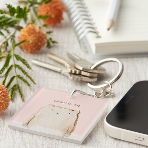 Modern Beauty Pastel Pink Bear With Name Keychain