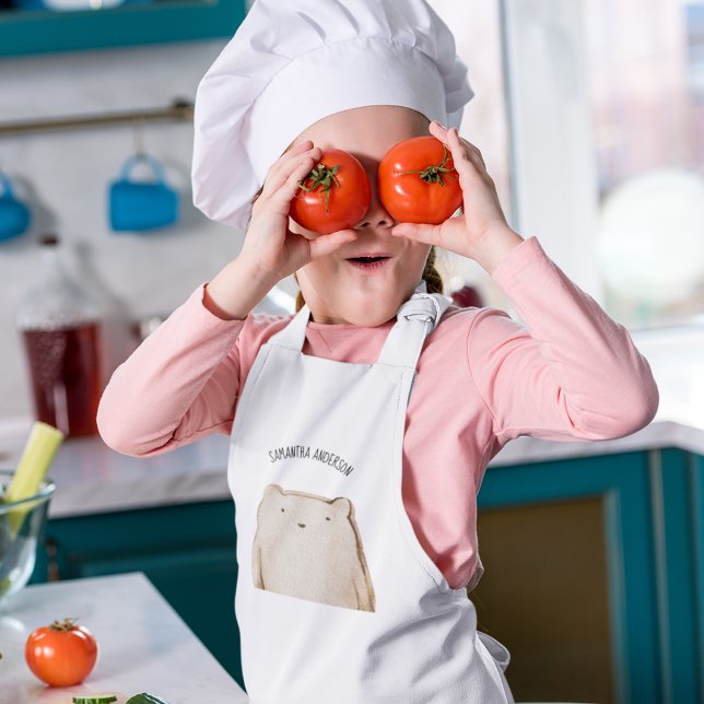 Modern Beauty Pastel Pink Bear With Name Kids' Apron (Creator Uploaded)