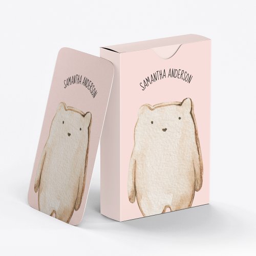 Modern Beauty Pastel Pink Bear With Name Poker Cards