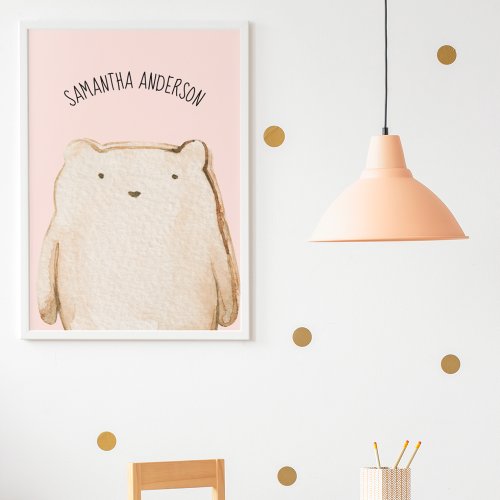 Modern Beauty Pastel Pink Bear With Name Poster