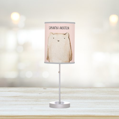 Modern Beauty Pastel Pink Bear With Name Table Lamp