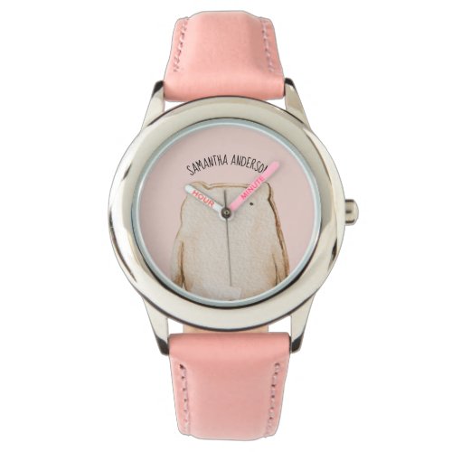 Modern Beauty Pastel Pink Bear With Name Watch