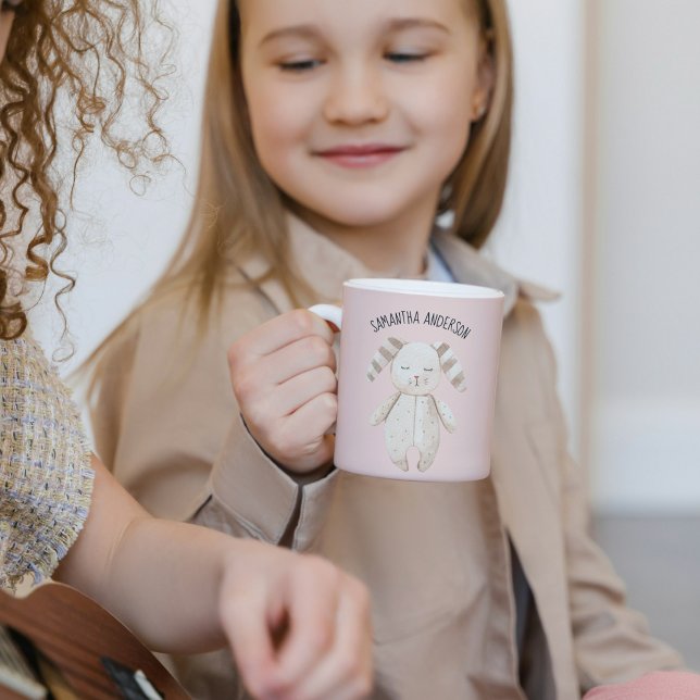 Modern Beauty Pastel Pink Bunny With Name Coffee Mug (Creator Uploaded)
