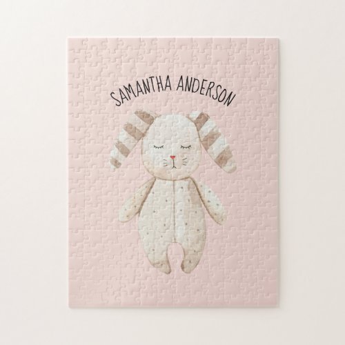 Modern Beauty Pastel Pink Bunny With Name Jigsaw Puzzle