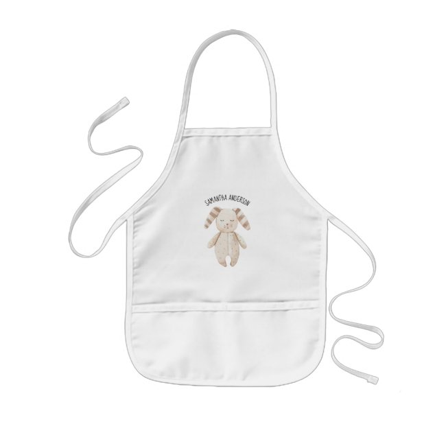 Modern Beauty Pastel Pink Bunny With Name Kids' Apron