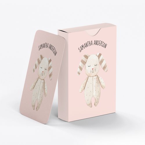 Modern Beauty Pastel Pink Bunny With Name Poker Cards