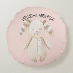 Modern Beauty Pastel Pink Bunny With Name Round Pillow at Zazzle