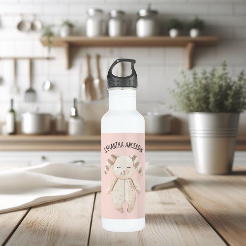 Modern Beauty Pastel Pink Bunny With Name Stainless Steel Water Bottle
