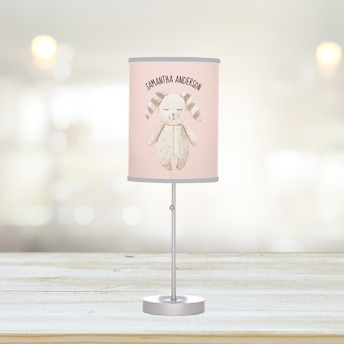 Modern Beauty Pastel Pink Bunny With Name Table Lamp