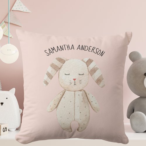 Modern Beauty Pastel Pink Bunny With Name Throw Pillow