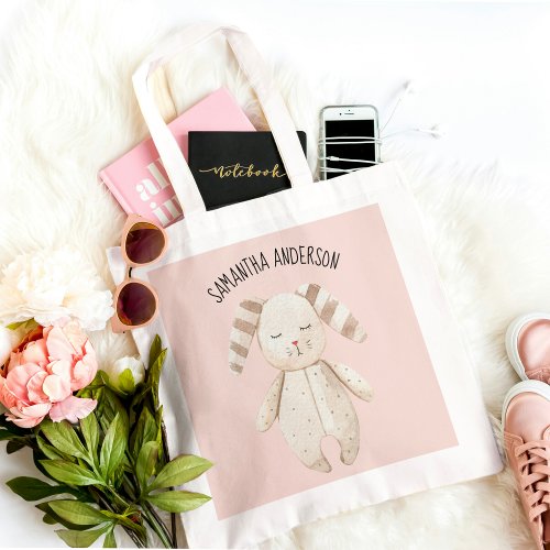 Modern Beauty Pastel Pink Bunny With Name Tote Bag