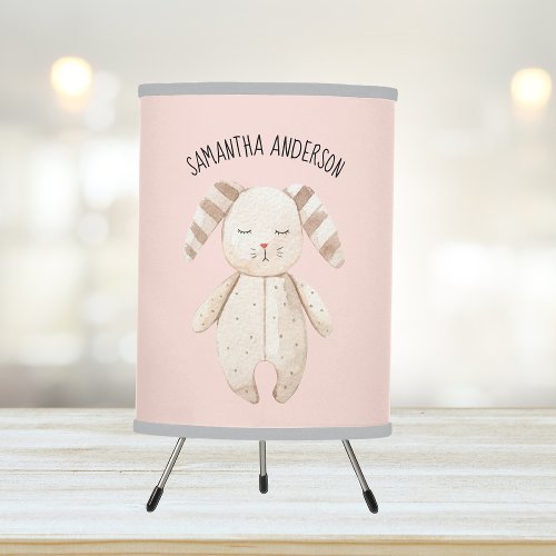 Modern Beauty Pastel Pink Bunny With Name Tripod Lamp