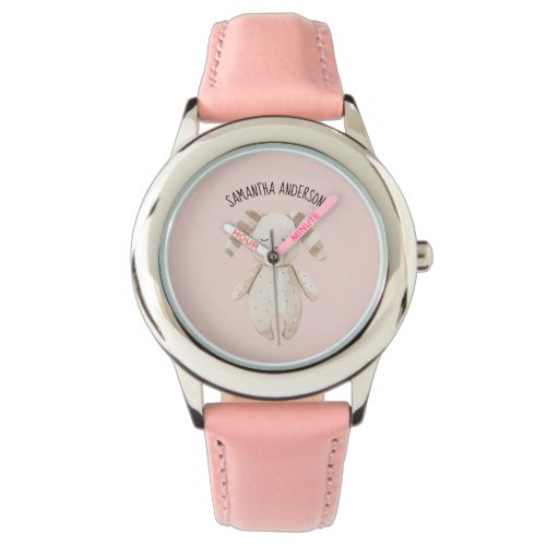 Modern Beauty Pastel Pink Bunny With Name Watch