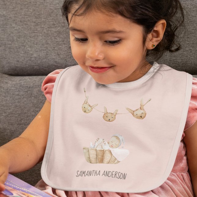 Modern Beauty Pastel Pink Kid Name Baby Bib (Creator Uploaded)