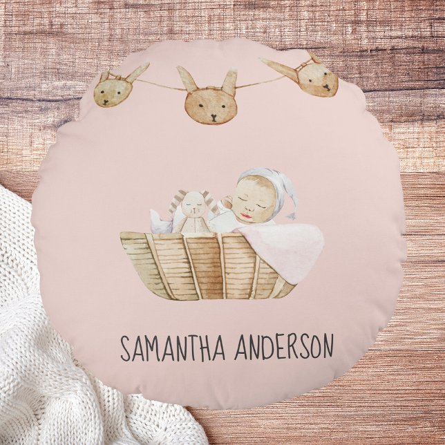 Modern Beauty Pastel Pink Kid Name Round Pillow (Creator Uploaded)