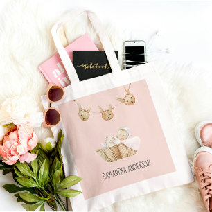 Modern Beauty Pastel Pink Kid Name Tote Bag