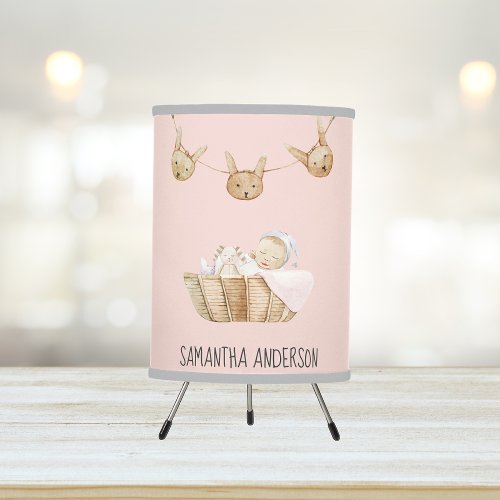 Modern Beauty Pastel Pink Kid Name Tripod Lamp