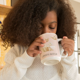Modern Beauty Pastel Pink Kid Name Two-Tone Coffee Mug