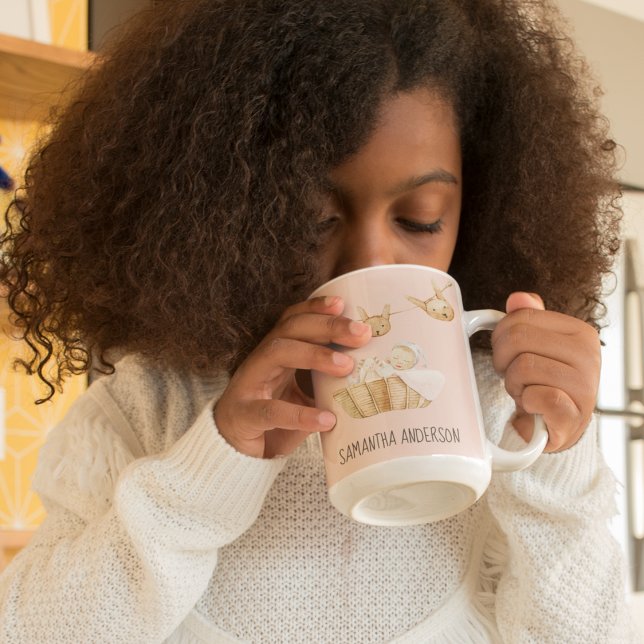 Modern Beauty Pastel Pink Kid Name Two-Tone Coffee Mug (Creator Uploaded)