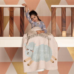 Modern Beauty Pastel Pink Sheep And Kid Name Baby Blanket