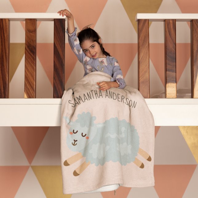 Modern Beauty Pastel Pink Sheep And Kid Name Baby Blanket (Creator Uploaded)