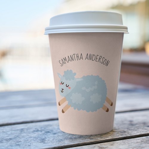 Modern Beauty Pastel Pink Sheep And Kid Name Paper Cups