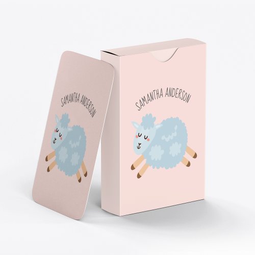 Modern Beauty Pastel Pink Sheep And Kid Name Poker Cards