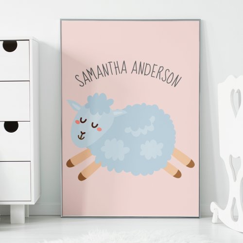 Modern Beauty Pastel Pink Sheep And Kid Name Poster