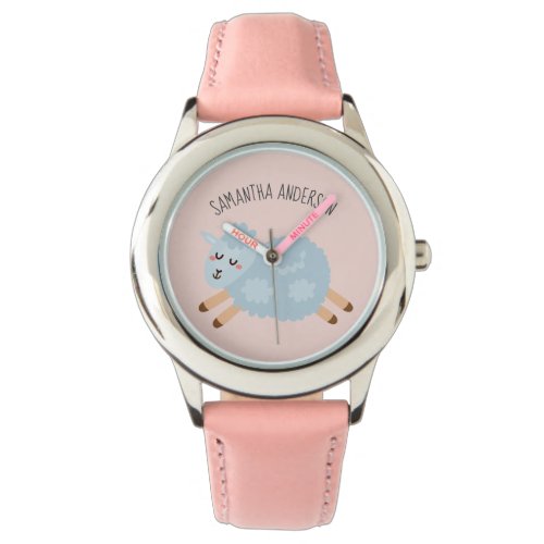 Modern Beauty Pastel Pink Sheep And Kid Name Watch