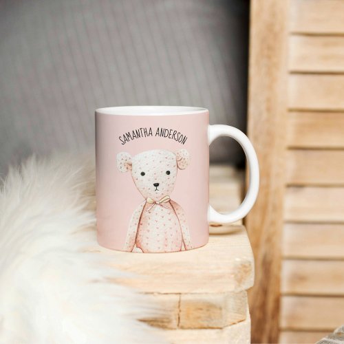 Modern Beauty Pastel Pink Teddy Bear With Name Coffee Mug