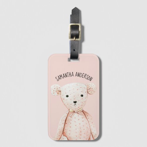 Modern Beauty Pastel Pink Teddy Bear With Name Luggage Tag