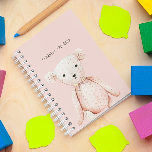 Modern Beauty Pastel Pink Teddy Bear With Name Notebook