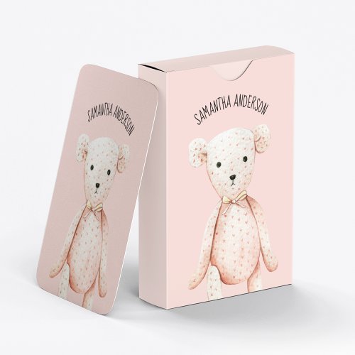 Modern Beauty Pastel Pink Teddy Bear With Name Playing Cards