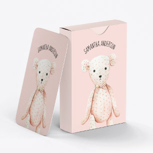 Modern Beauty Pastel Pink Teddy Bear With Name Poker Cards