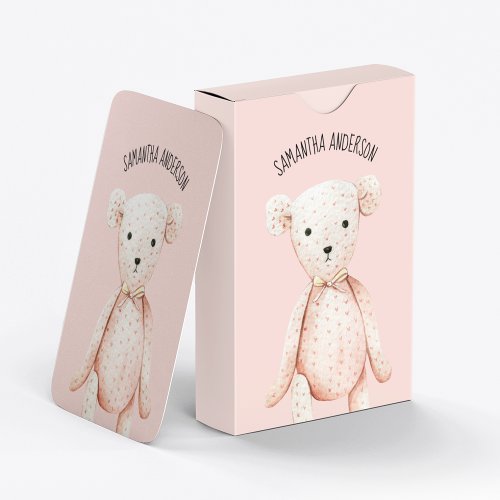 Modern Beauty Pastel Pink Teddy Bear With Name Poker Cards