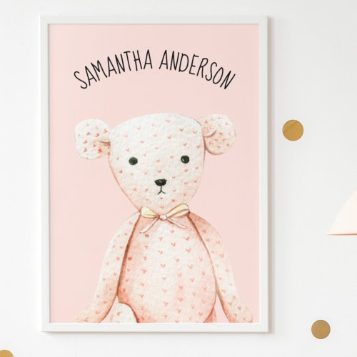 Modern Beauty Pastel Pink Teddy Bear With Name Poster